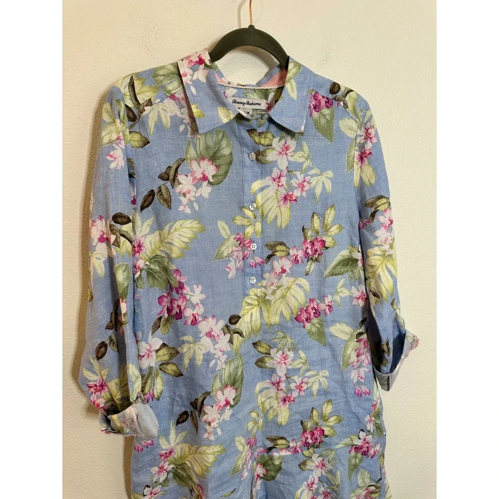 Tommy Bahama Coastline Orchid Dreams Flounce Linen Shirt Dress Size‎ M Blue Pink - Picture 4 of 10